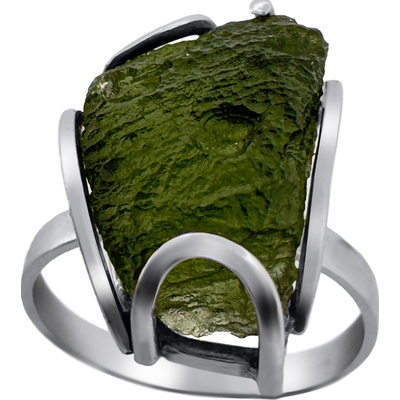 Vltavín Moldavite Stříbrný prsten s vltavínem P35 0051