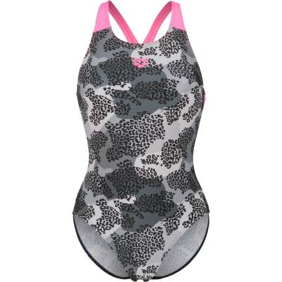 arena Дамски бански костюм Arena Women's Camo Swimsuit V Back L Swimsuit - Black Multi / Shocking Pink - размер 38 (EU) (150-5850-0113)