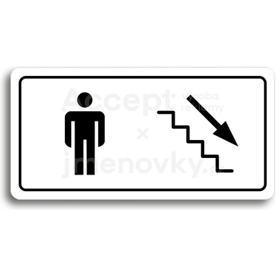 ACCEPT Piktogram WC MUŽI VPRAVO DOLŮ - bílá tabulka - černý tisk