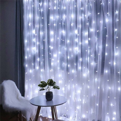 SPRINGOS LED závěs Nano krápníky - 3x2m, 400LED, 8 funkcí, IP44, studená bílá CL0098-XG