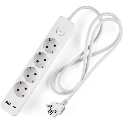 Muhler Разклонител Muhler с ключ, 4гн. +2X USB порта тип А+C(бързо зарядно) (1009179)