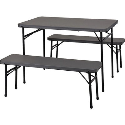 ПИКНИК КОМПЛЕКТ МАСА И 2 СТОЛА 102х61хh70см ТЪМНО СИВ (cm1000020)