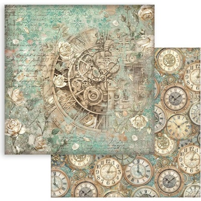 Stamperia papír na scrapbook oboustranný Gardens of Time hodiny a růže