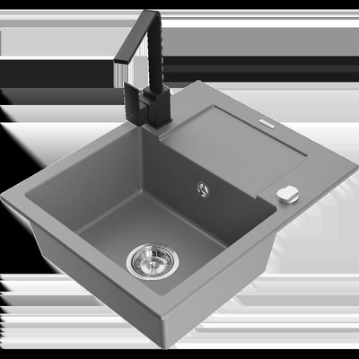Enzo гранитна мивка с 1 отделение с отцедник и кухненски смесител Rita, сив - 6506-71-670300-70 (6506-71-670300-70)