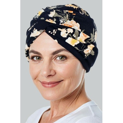 Aradesa dámský turban Floral černý s oranžovými květy
