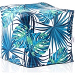 PUFRELAX Пуф, 80л. , Табуретка Куб - Tropical Leaves, Перящ се калъф, Водоустойчив, Пълнеж от Полистиролни перли, принт, 8263 (PUF-G-C-TEXP-TRO) - topmarket