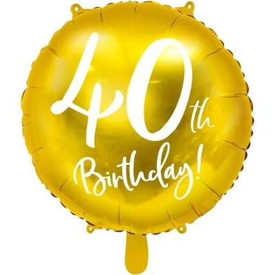 PartyDeco Fóliový balón 40 th birthday zlatý 45 cm