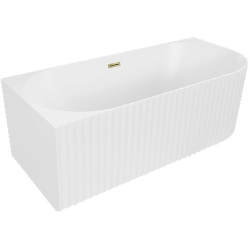 Mexen Gia свободностояща ъглова вана с рифел, лява страна, 170 x 80 см, бял мат, златен преливник - 52701708001L-50 (52701708001L-50)