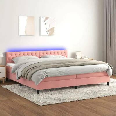 vidaXL 11461.3134608 Boxspring postel s matrací a LED růžová samet