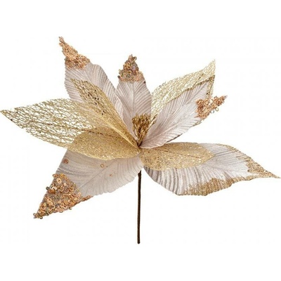 Clayre & Eef Bílo-zlatá dekorace květina vánoční hvězda Poinsettia - Ø 44*37 cm - Clayre & Eef