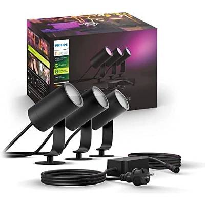 White & Color Ambiance Lily garden spotlight basic set of 3 (1, 770 lm), dimmable outdoor lights with 16 million colors, smart light control via voice or app, black - 1741430P7