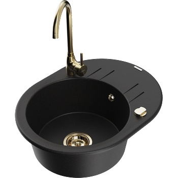 Mexen Kevin гранитна мивка с 1 камера, с отцедник и кухненски смесител Telma, черен - 6517-77-670200-50 (6517-77-670200-50)