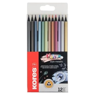 Kores Комплект цветни моливи, триъгълни, KORES "Kolores Style Metallic", 12 цвята металик 93316 (93316)