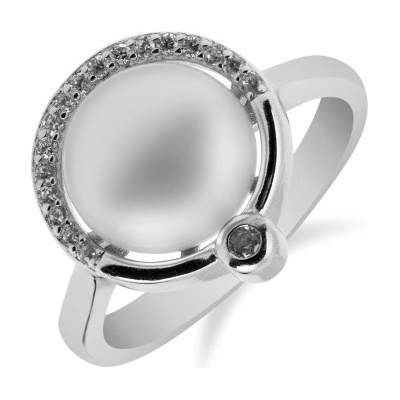 Meucci Stylový stříbrný prsten s perlou a zirkony SP35R