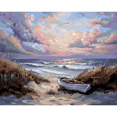 ZUTY ČLN NA PLÁŽI A MORE Rámovanie bez rámu a bez vypnutia plátna Rozmer 80 x 100 cm