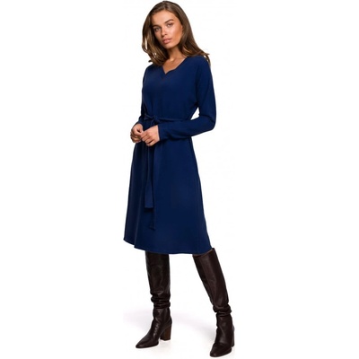 S175 Wrap front dress with a tie detail navy blue
