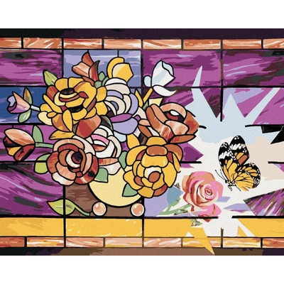 Zuty Malování Podle Čísel Mozaika Kytice Ve Váze A Motýl D. Rusty Rust 80 x 100 cm Plátno Rám