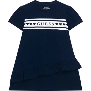 Guess Памучна тъмно синя рокля за мини момиче с воали и надпис Guess
