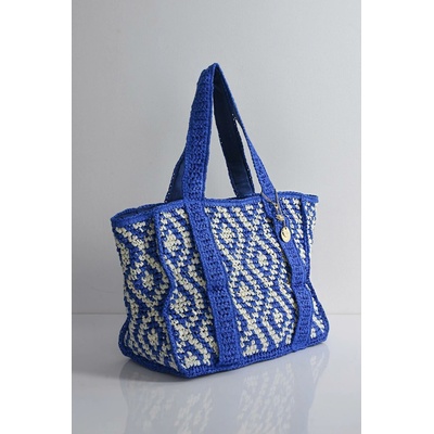 PECA del SOL Solara Bag MODRO-BÍLÁ SLAMĚNÁ TAŠKA