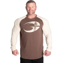 Športové fitness tričko s dlhým rukávom hnedo-pieskové