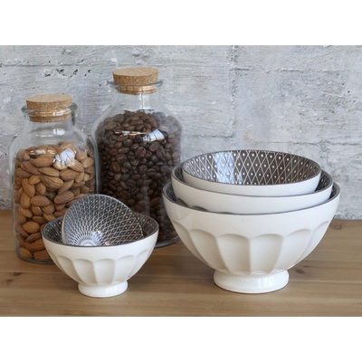 Arés 5ks bílá porcelánová miska s černými detaily uvnitř 15 x 9 cm