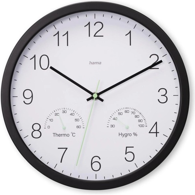 Hama Стенен часовник Santorini, без тиктакане, Термо/хигрометър, Ø 30см, бял (185885)