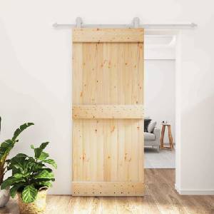 vidaXL Преплъзваща се врата Естествено и бяло 90 x 210 cm (3445011)