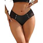 Sexy Elephant Black Sexy PU Leather Mesh Rivet Women Underwear 2XL
