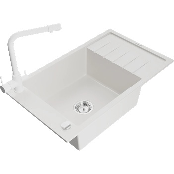 Mexen Elias гранитна кухненска мивка с 1 отделение с отцедник и кухненски смесител Duero, бял - 6511-20-671600-20 (6511-20-671600-20)