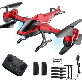 Crazon Детска играчка Сгъваем дрон с камера, сензори за препятствия и режим без глава, червен