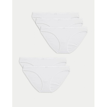 Marks & Spencer Бели памучни бикини слипове с Lycra®, 5 пакета, Marks & Spencer Marks & Spencer | Byal | ЖЕНИ | XS
