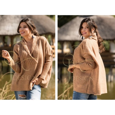 Fashionweek Pletené dámske pončo sveter s rolákom JK LUNA Camel