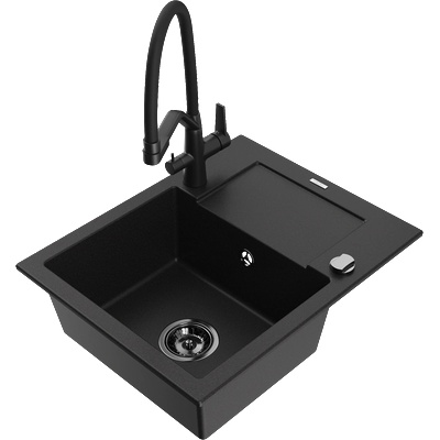 Mexen Enzo гранитна мивка с 1 отделение с отцедник и кухненски смесител Duo, черна - 6506-77-671701-70-B (6506-77-671701-70-B)