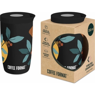 Coffee Format Termohrnek Černý s rostlinným motivem 350 ml