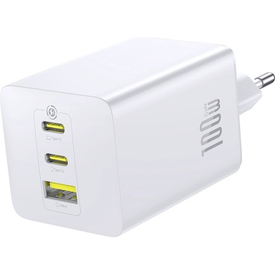 Baseus Захранване за ел. мрежа за лаптопи, смартфони и таблети с 2xUSB-C и 1xUSB-A изходи - Baseus EnerFill FE11 GaN Wall Charger 100W (бял) (B0F23X1654)