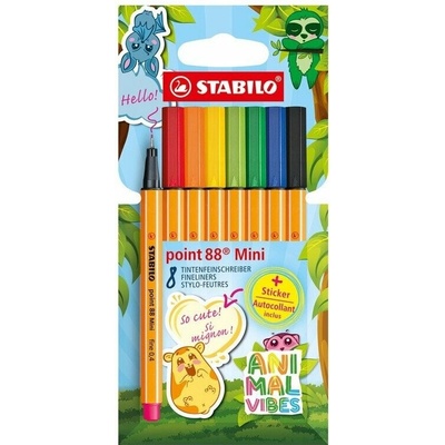 Jemný liner STABILO point 88 Mini Animal Vibes 8ks sada - včetně samolepky