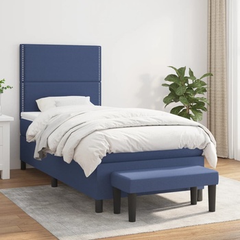 vidaXL Боксспринг легло с матрак, синя, 90x200 см, плат (3136491)