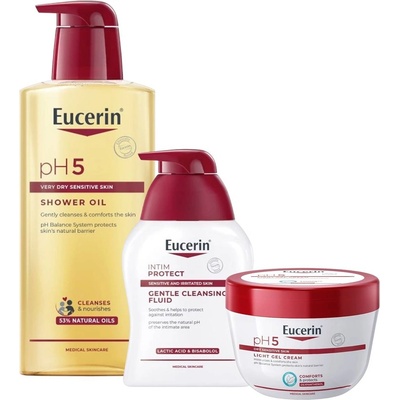 Eucerin pH5 Комплект - Душ олио, Гел-крем и Интимен душ гел, 400 + 350 + 250 ml