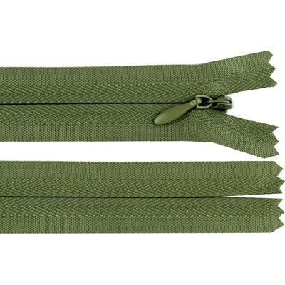 Spirálový zip skrytý No 3 délka 45 cm, malé, 263 zelená khaki