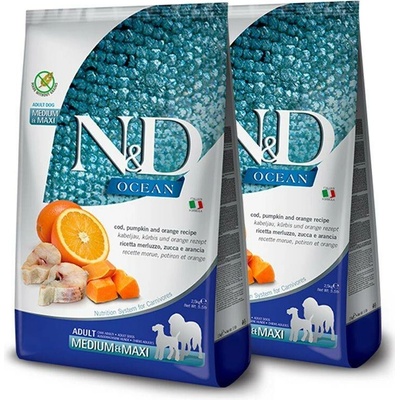 N&D Ocean Adult Medium & Maxi Pumpkin Codfish & Orange 2 × 12 kg