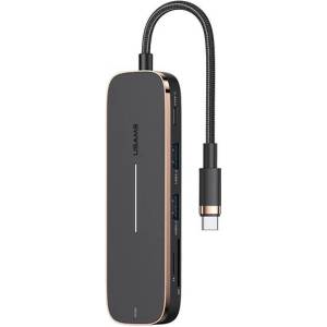 USAMS HUB адаптер 2xUSB + USB-C + HDMI + Micro SD + SD, черен SJ575HUB (Usa001182)