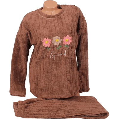 Дамска зимна пухкава пижама в кафяво с цветя