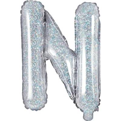 PartyDeco Fóliový balónek Mini Písmeno N 35 cm holografický