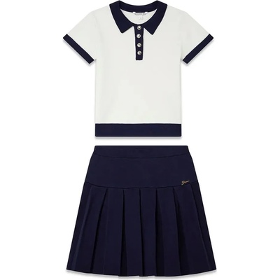 Guess Елегантна бяла тениска с яка и тъмно синя пола за момиче Guess