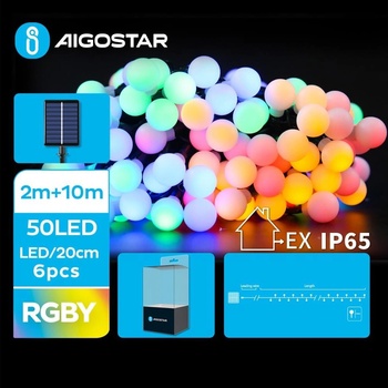 Aigostar LED Solárna dekoračná reťaz 50xLED 8 funkcií 12m IP65 multicolor AI0428