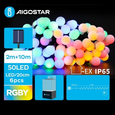 Aigostar LED Solárna dekoračná reťaz 50xLED 8 funkcií 12m IP65 multicolor AI0428