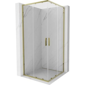 Mexen Exo-S Duo квадратна плъзгаща душ кабина 90 x 90 см, прозрачна, злато (8111-090-090-50-00)