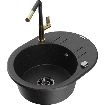 Mexen Kevin еднокомпонентна гранитна мивка с отцедник и кухненски смесител Flora, черен/сребърен металик - 6517-73-670401-57-B (6517-73-670401-57-B)