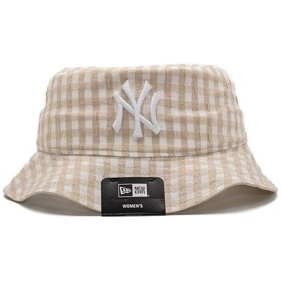New Era MLB Womens Gingham Tapered Bucket New York Yankees Stone