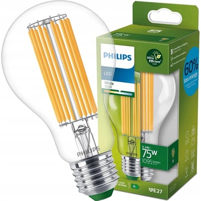 Philips 8719514435674 LED žiarovka E27 5,2W/75W 1095lm 3000K A70 filament A-class